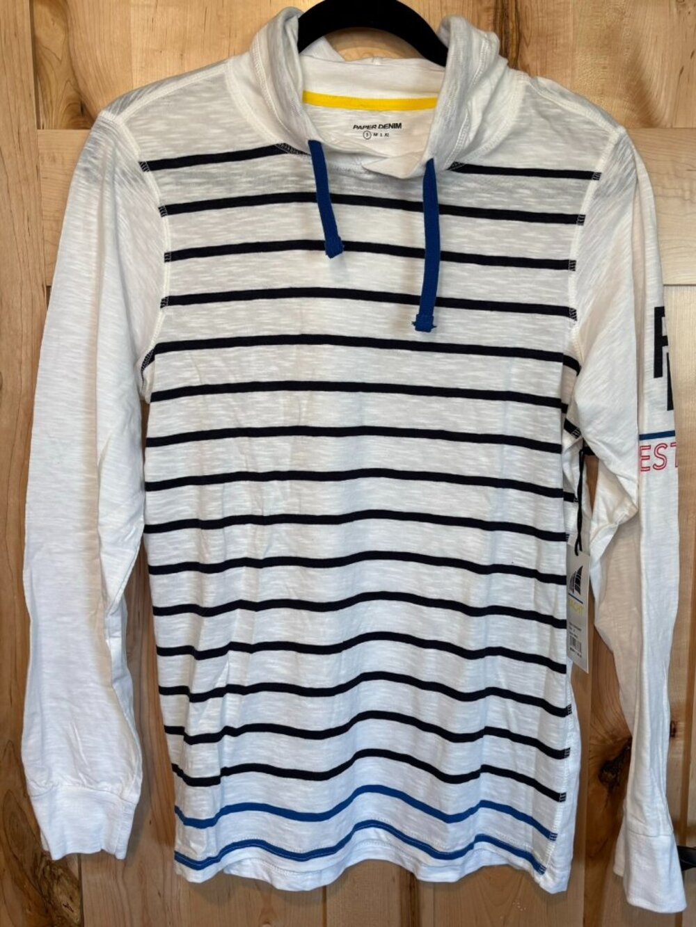 New NWT Paper Denim Yacht Lightweight Pullover Hoodie S $48 100% Cotton White